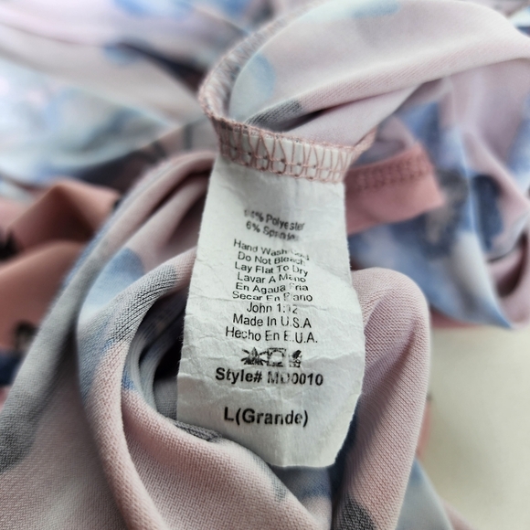 My Bump Pink Blue Floral Stretch Maternity Dress Short Sleeve Tie Back Large - Picture 12 of 12